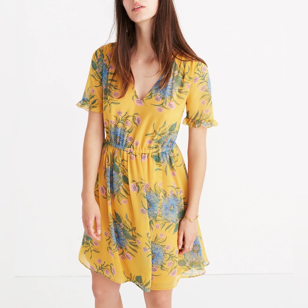 Madewell Sweetgrass Ruffle-Sleeve Dress in Painted Blooms